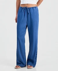 Indigo Rein Juniors' Chambray Eyelet-Hem Drawstring Pants