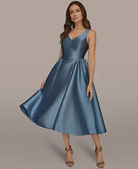 Donna Karan New York Women's Sleeveless V-Neck A-Line Midi Dress