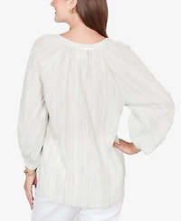 Ruby Rd. Petite Crinkle Stripe Tie Front Peasant Top