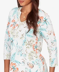 Ruby Rd. Petite Embellished Oceania Floral Knit Top