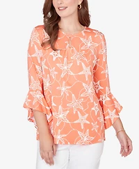 Ruby Rd. Petite Starfish Puff Print Flutter Sleeve Top