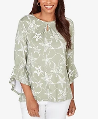 Ruby Rd. Petite Starfish Puff Print Flutter Sleeve Top
