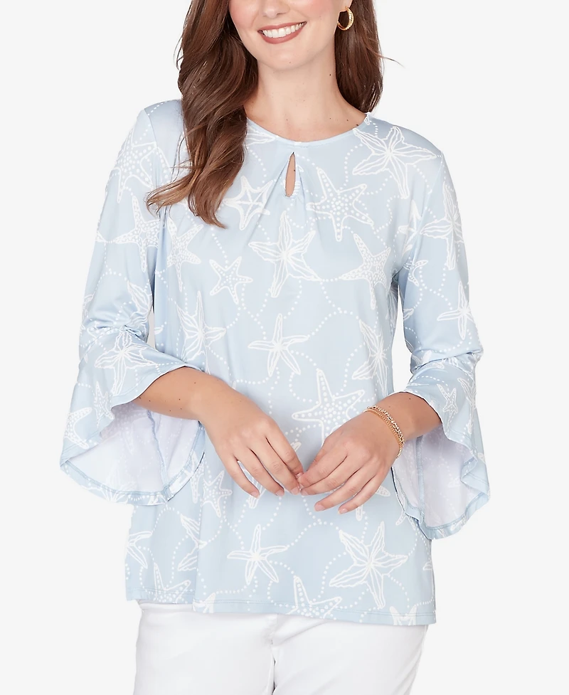 Ruby Rd. Petite Starfish Puff Print Flutter Sleeve Top