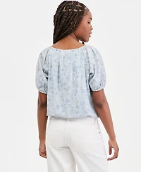 Lucky Brand Women's Printed Short-Sleeve Bubble Top