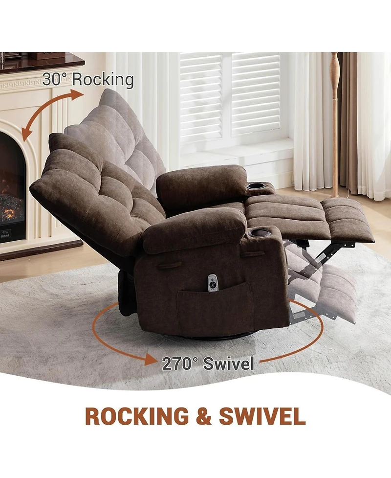 gaomon Swivel Recliner Chair with Massage & Heat for Elderly Adults,Oversized Ergonomic Lounge Single Sofa,360° Rotating Rocking Chair