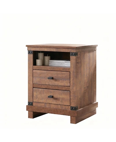 Yigii Rustic Nightstand with Charging Station & Storage