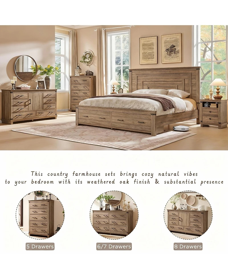 Yigii Rustic Nightstand with Charging Station & Storage