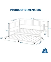 gaomon Twin Daybed with Trundle, Metal Daybed with Pullout Trundle and 6 Casters, Steel Slat Support Sofa Bed for Living Room, Bedroom, Guest Room