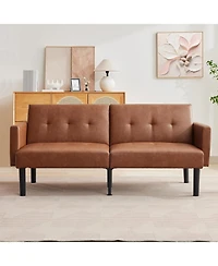 gaomon 75.5” Convertible Futon Sofa Bed, Pu Leather Small Couch Sofa with Wood Legs & 700lbs Capacity, Adjustable Folding Loveseat