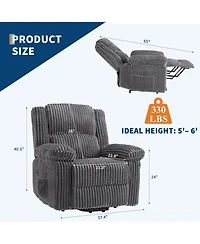 gaomon Corduroy Recliner Chair, Manual Recliner Sofa with Handle, Pillow Top Arms, Thick Padding, Side Pocket, 330Lbs Capacity