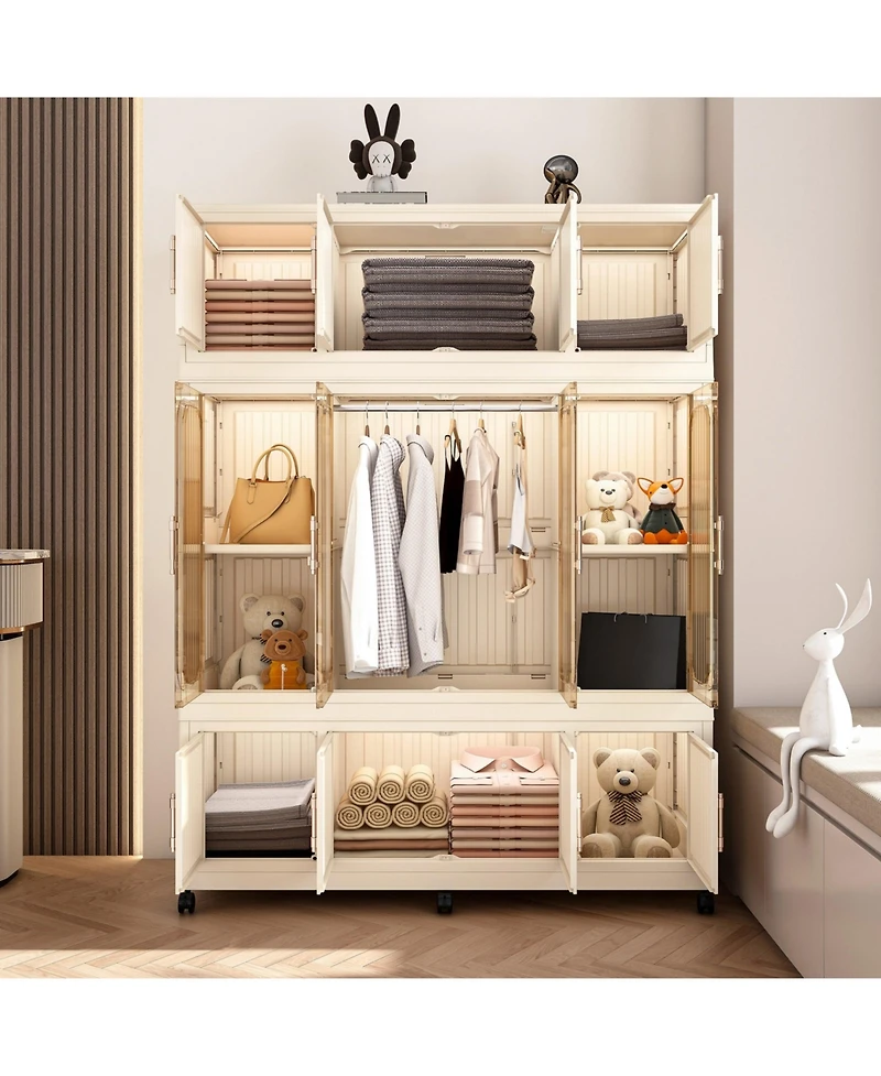 Boyel Living Portable Wardrobe Closet with 12 Magnetic Doors, 1 Hanging Rod & 6 Hangers