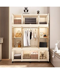 Boyel Living Portable Wardrobe Closet with 12 Magnetic Doors, 1 Hanging Rod & 6 Hangers