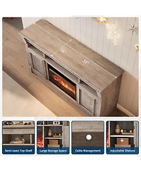gaomon 58" Farmhouse Wood Fireplace Tv Stand with Open Storage Cabinets Entertainment Center for TVs up to 75"