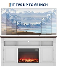 gaomon 58" Farmhouse Wood Fireplace Tv Stand with Open Storage Cabinets Entertainment Center for TVs up to 75"