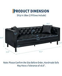 gaomon 81'' Leather Deep Seat Handmade Button Tufted 3 Seater Chesterfield Sofa Couch