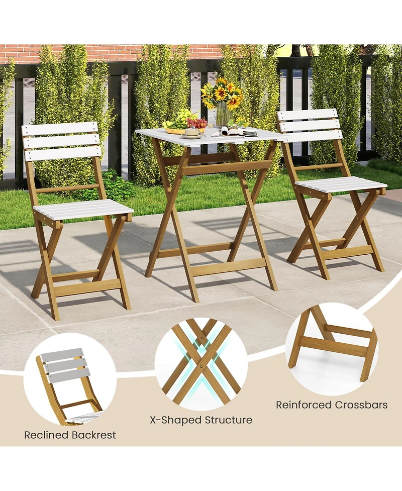 Gymax 3-Piece Folding Patio Bistro Set w/ Slatted Design Small Outdoor Furniture Set