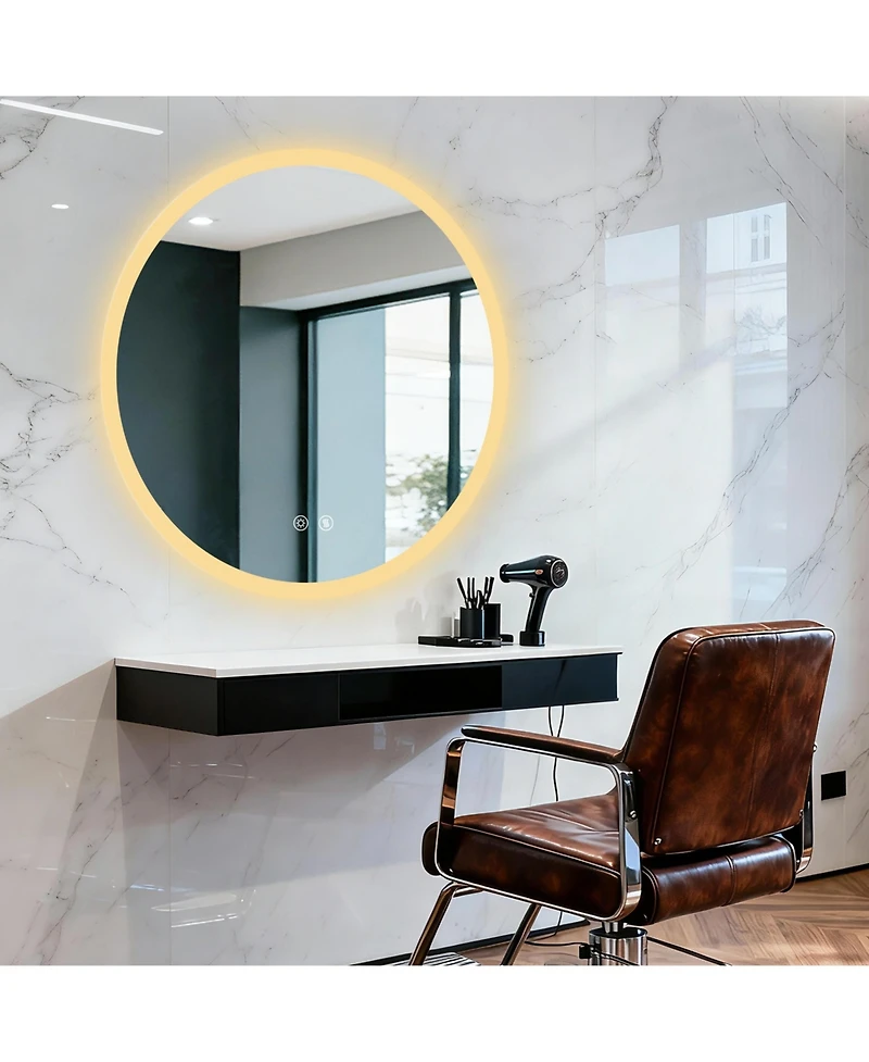 Luvodi 32" Round Led Bathroom Mirror with Lights Wall-Mounted Vanity Mirror