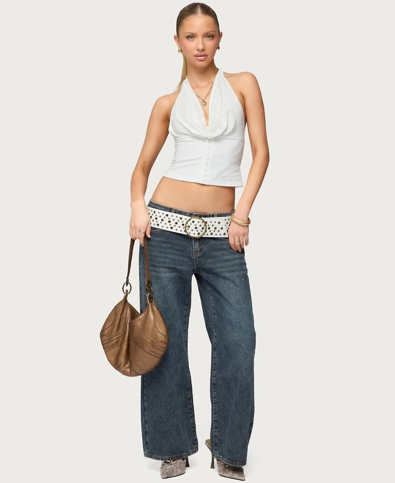 Edikted Women's Hook & Eye Cowl Neck Halter Top