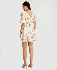 kensie Women's Embroidered Woven V-Neck Dress