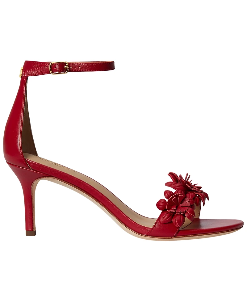 Lauren Ralph Women's Allie Mid-Heel Floral-Trim Raffia Sandals