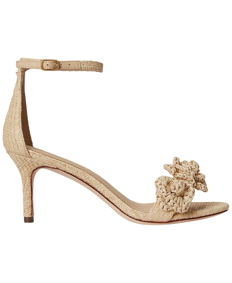 Lauren Ralph Lauren Women's Allie Mid-Heel Floral-Trim Raffia Sandals