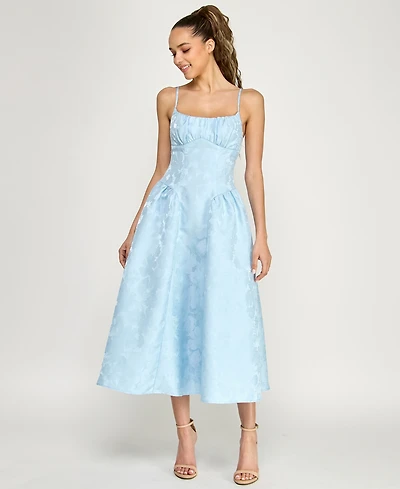 Alex & Sophia Women's Floral Jacquard Scoop Neck Midi Dress