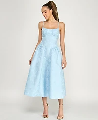 Alex & Sophia Women's Floral Jacquard Scoop Neck Midi Dress