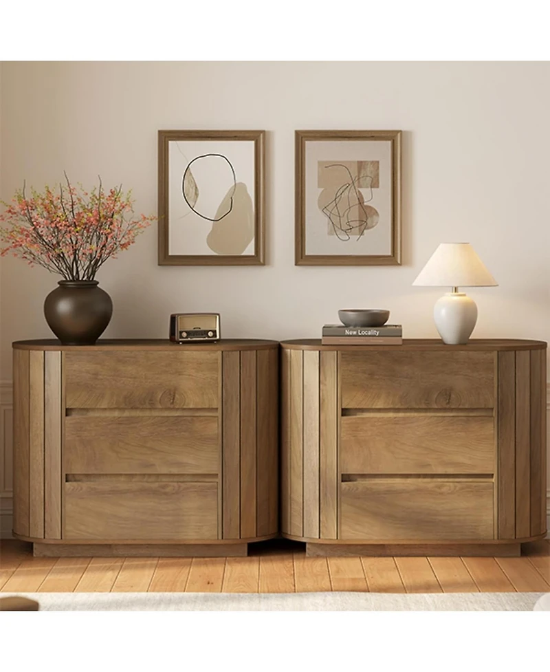 Tribesigns Large Nightstand Set of 2, Oversized Night Stand with 3 Drawers, Slatted Side Design Wood Nightstand, 35" Wide End Tables, Modern Dres