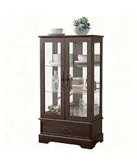 Yigii Antique Display Cabinet with Lighted Glass Doors and Mirrored Panel