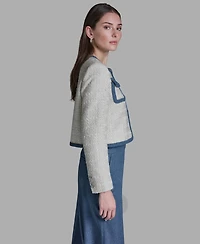 Bcbg Women's Shoulder Padding Braided Denim Jacket