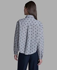 Bcbg Women's Tie-Neck Long-Sleeve Stripe Top