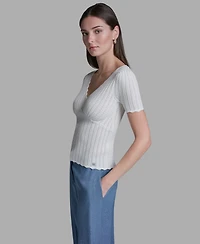 Bcbg Women's V-Neck Short-Sleeve Top