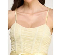 pear culture Women's Glitter Mesh Spaghetti Strap Short Dress