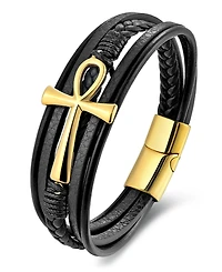 Rhona Sutton Men's Crux Gold-Tone Leather & Stainless Steel Bracelet