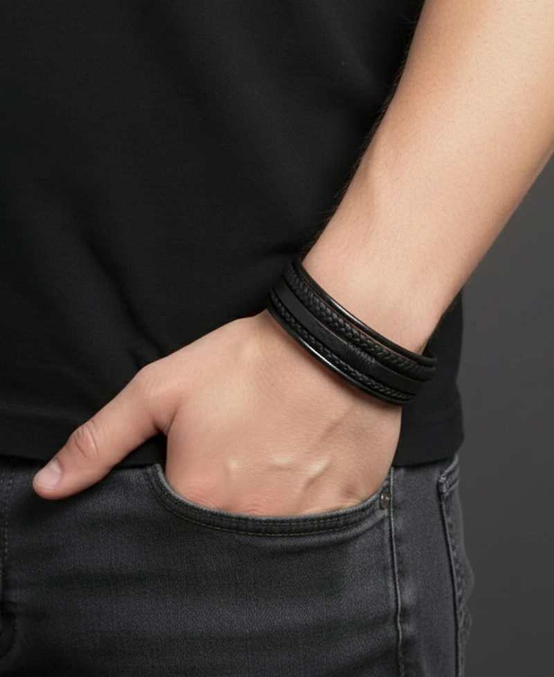 Rhona Sutton Men's Revenne Leather & Stainless Steel Bracelet