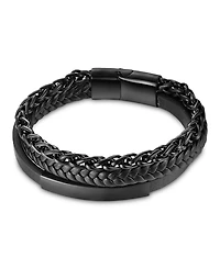 Rhona Sutton Men's Lexor Black Leather & Stainless Steel Bracelet