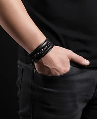 Rhona Sutton Men's Obsidian Skull Leather & Stainless Steel Bracelet