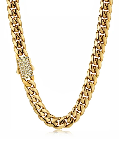 Rhona Sutton Men's Cuban Iced Chain Necklace in 18k Gold Plated