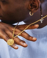 Rhona Sutton Men's Stainless Steel Lion Coin Pendant Necklace in 18k Gold Plated