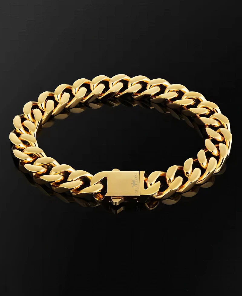 Rhona Sutton Men's Stainless Steel Cuban Chain Bracelet in 18k Gold Plated