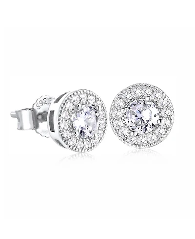 Rhona Sutton Men's Cubic Zirconia Iced Stud Earrings in 14k White Gold Plated Sterling Silver