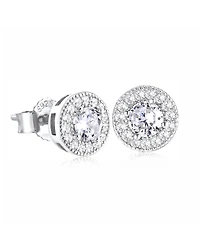 Rhona Sutton Men's Cubic Zirconia Iced Stud Earrings in 14k White Gold Plated Sterling Silver