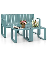 Gymax 3 Pcs Patio Furniture Set with 1 Loveseat & 2 Side Tables All-Weather Bistro Set