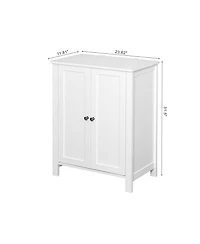 Rainsken Bathroom Floor Storage Cabinet, Wooden Storage Organizer with Double Door and Adjustable Shelf for Bathroom, Laundry