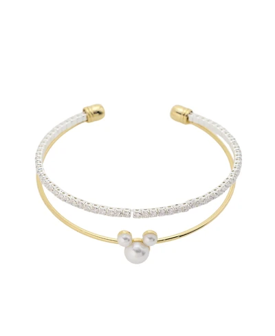Disney Mickey Mouse Cubic Zirconia and Glass Pearl Cuff Bracelet