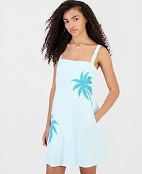 Rebel Veil Juniors' Printed Linen-Blend Mini Dress