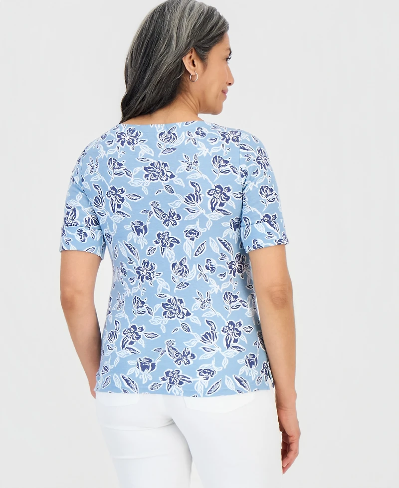 Style & Co Petite Floral Knit Elbow-Sleeve Top, Macy's Exclusive