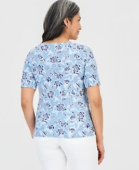 Style & Co Petite Floral Knit Elbow-Sleeve Top, Macy's Exclusive