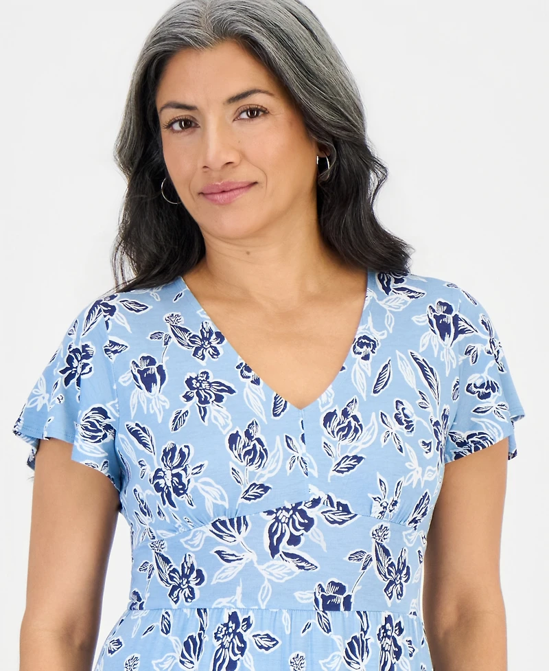 Style & Co Petite Printed Knit V-Neck Midi Dress, Macy's Exclusive