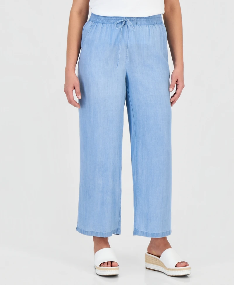 Style & Co Petite Chambray Wide-Leg Pull-On Pants, Macy's Exclusive